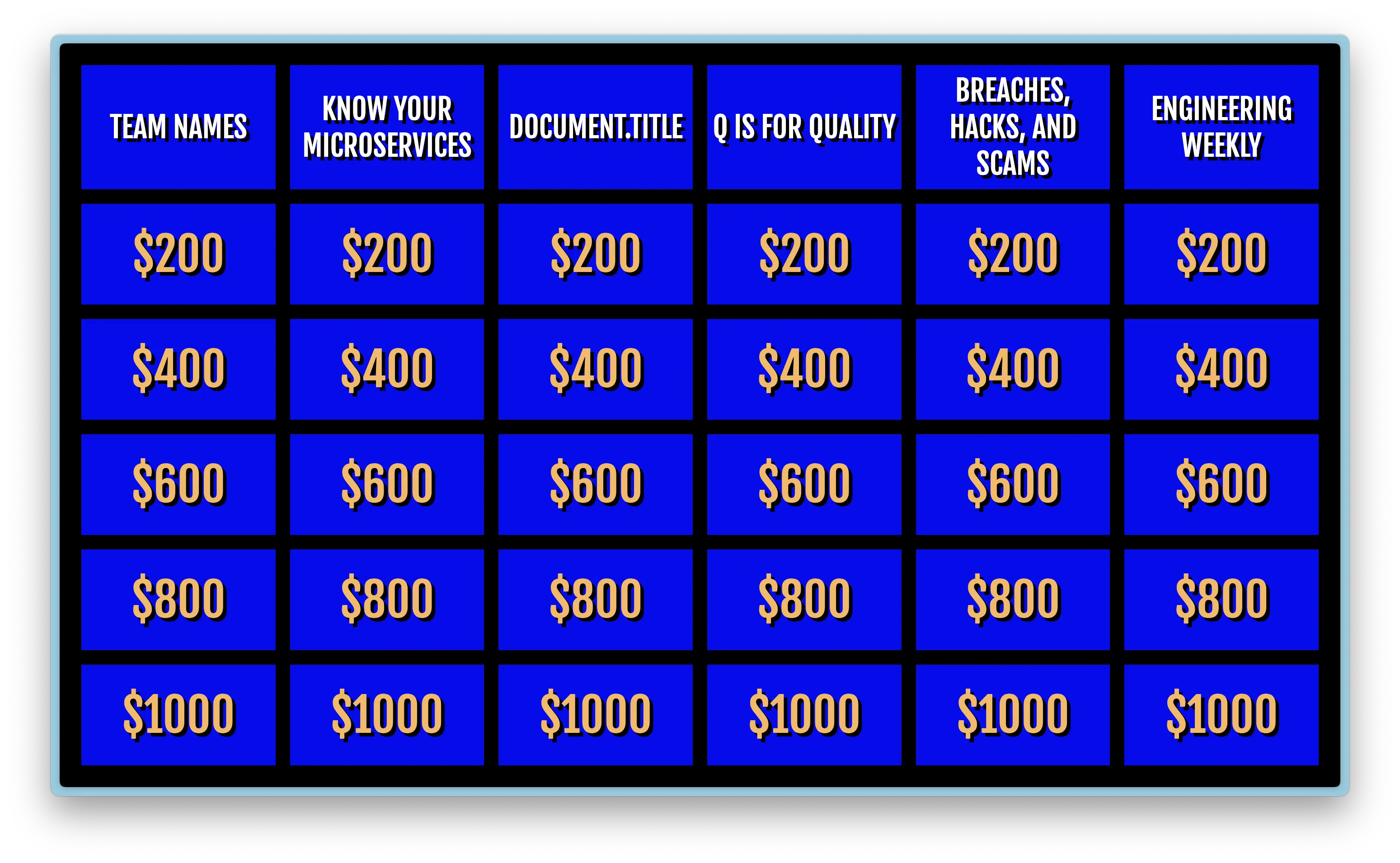 Screenshot of the jeopardy app