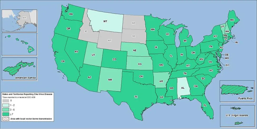 US states and territories reporting Zika Virus Disease